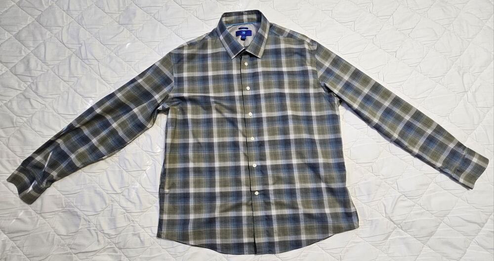 Egara Profilo Tessile Shirt Mens 2XL Blue Green Plaid Long Sleeve No Iron Cotton